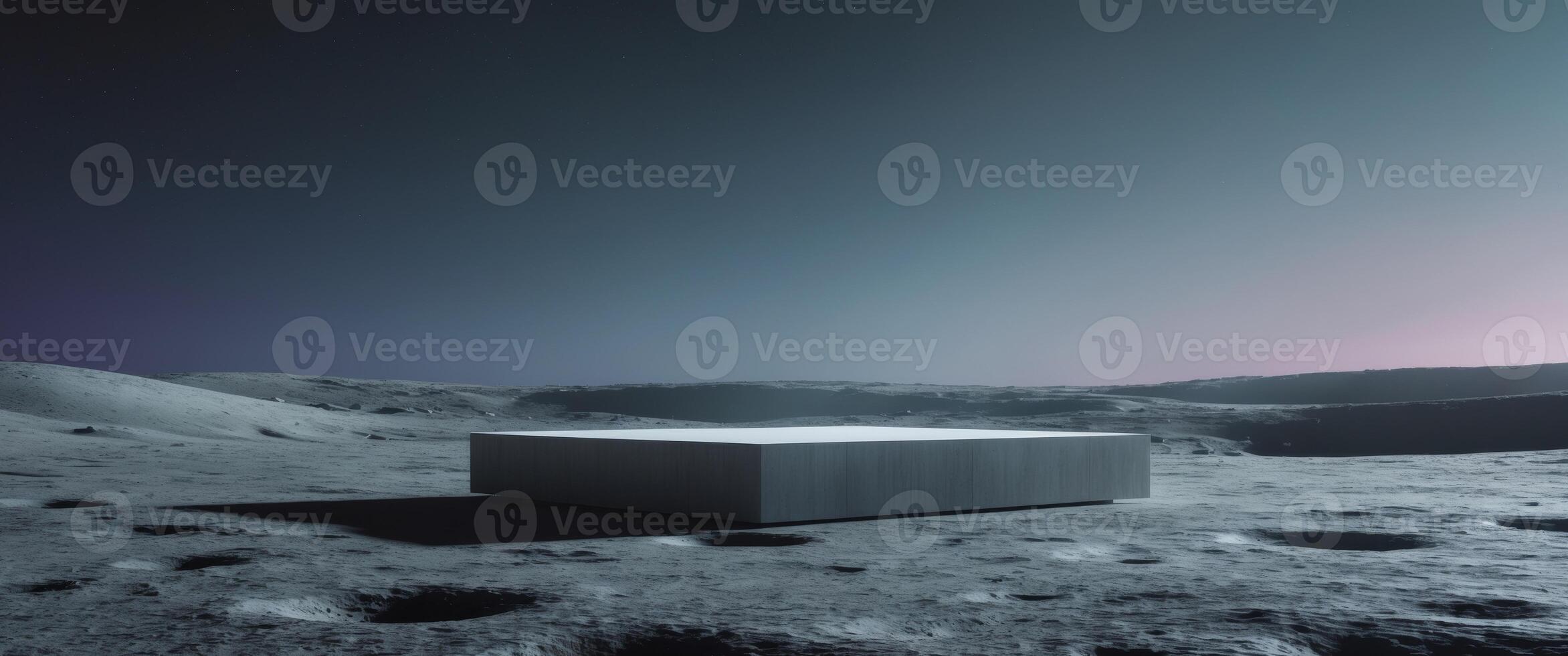 Concrete podium on a lunar surface with an otherworldly atmosphere. photo