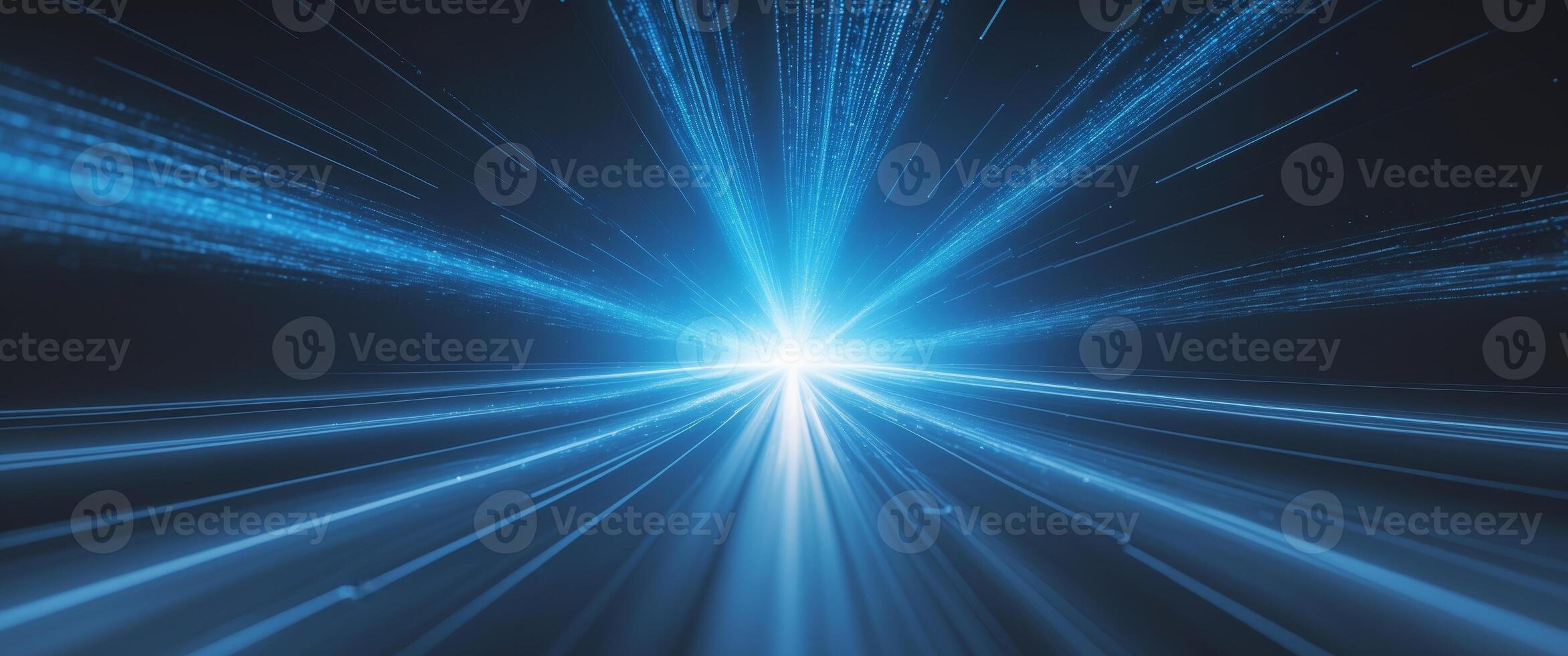 Abstract futuristic background with glowing blue light particles and streaks. photo