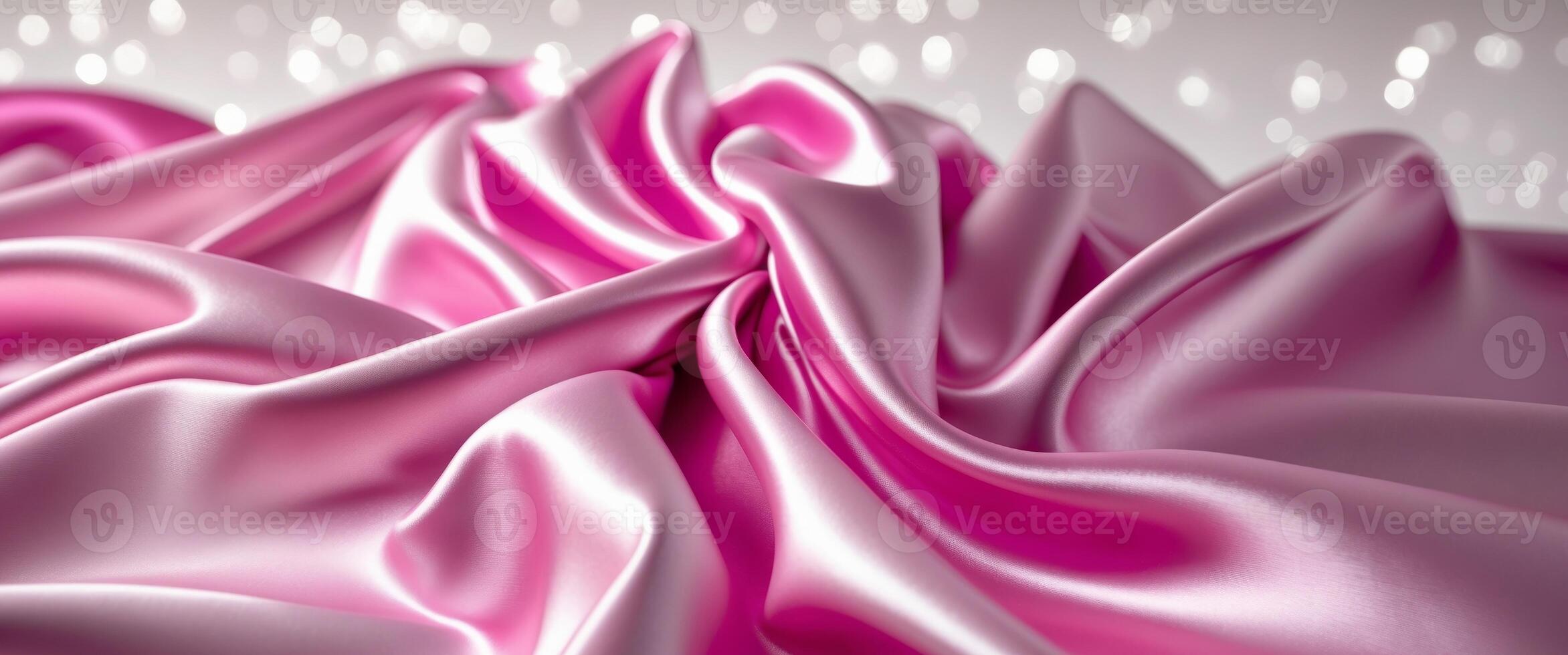 Elegant magenta pink satin fabric draped smoothly with soft waves for luxurious textile backgrounds and decorative displays. photo