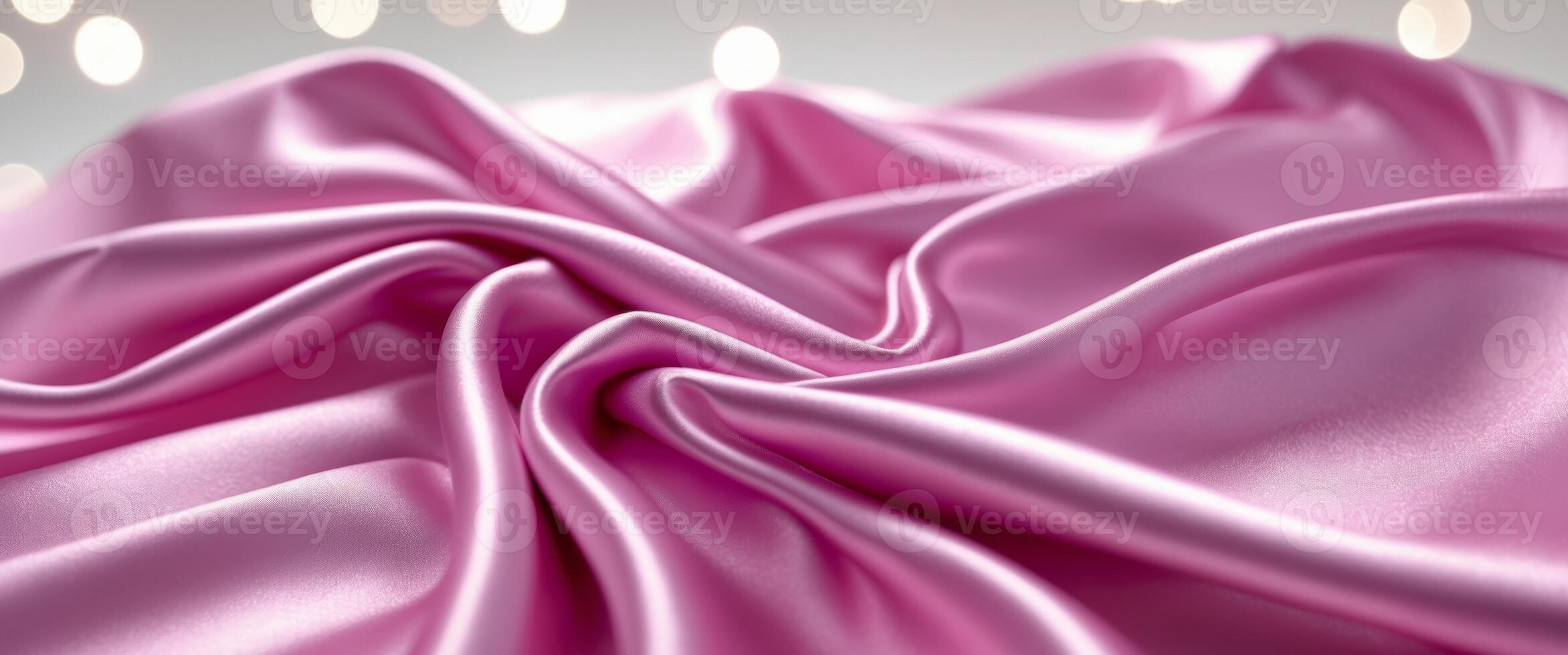 Elegant magenta pink satin fabric draped smoothly with soft waves for luxurious textile backgrounds and decorative displays photo