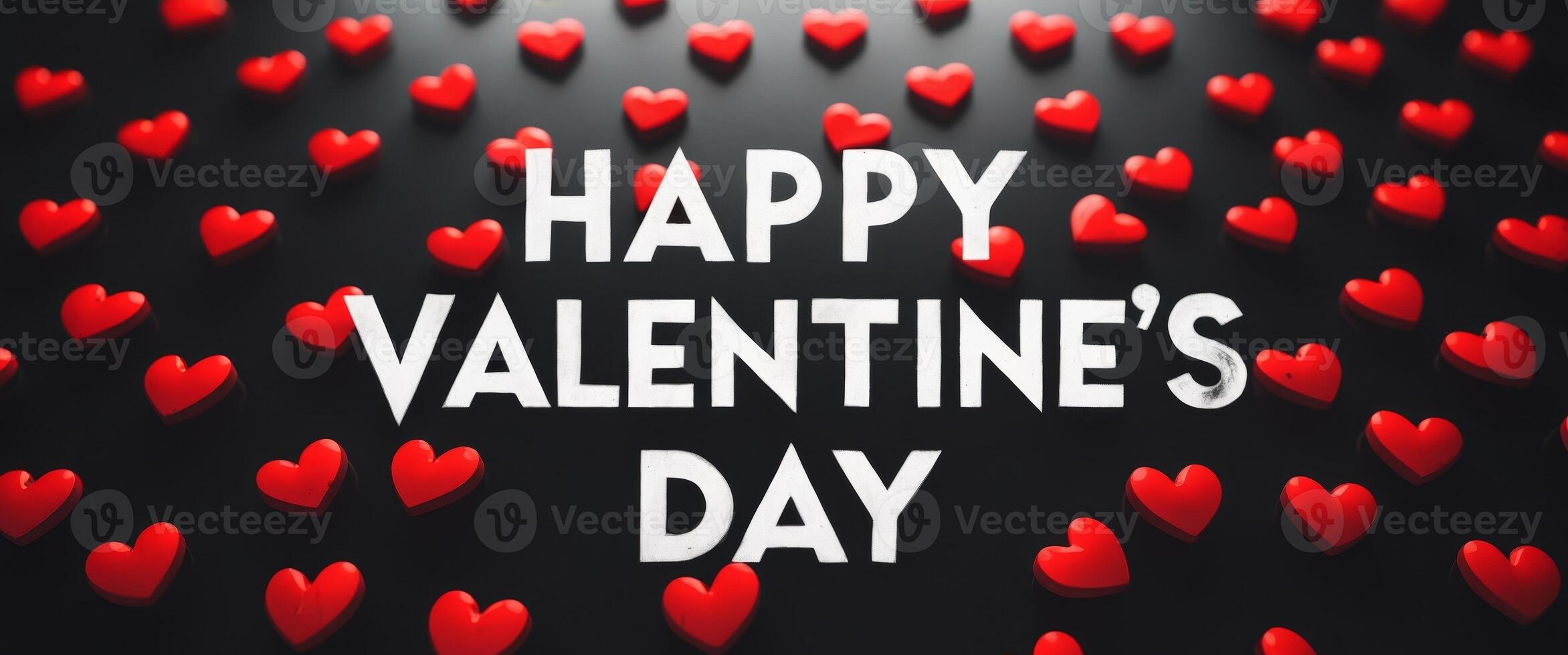 Red hearts and Happy Valentine's Day message on black background. photo