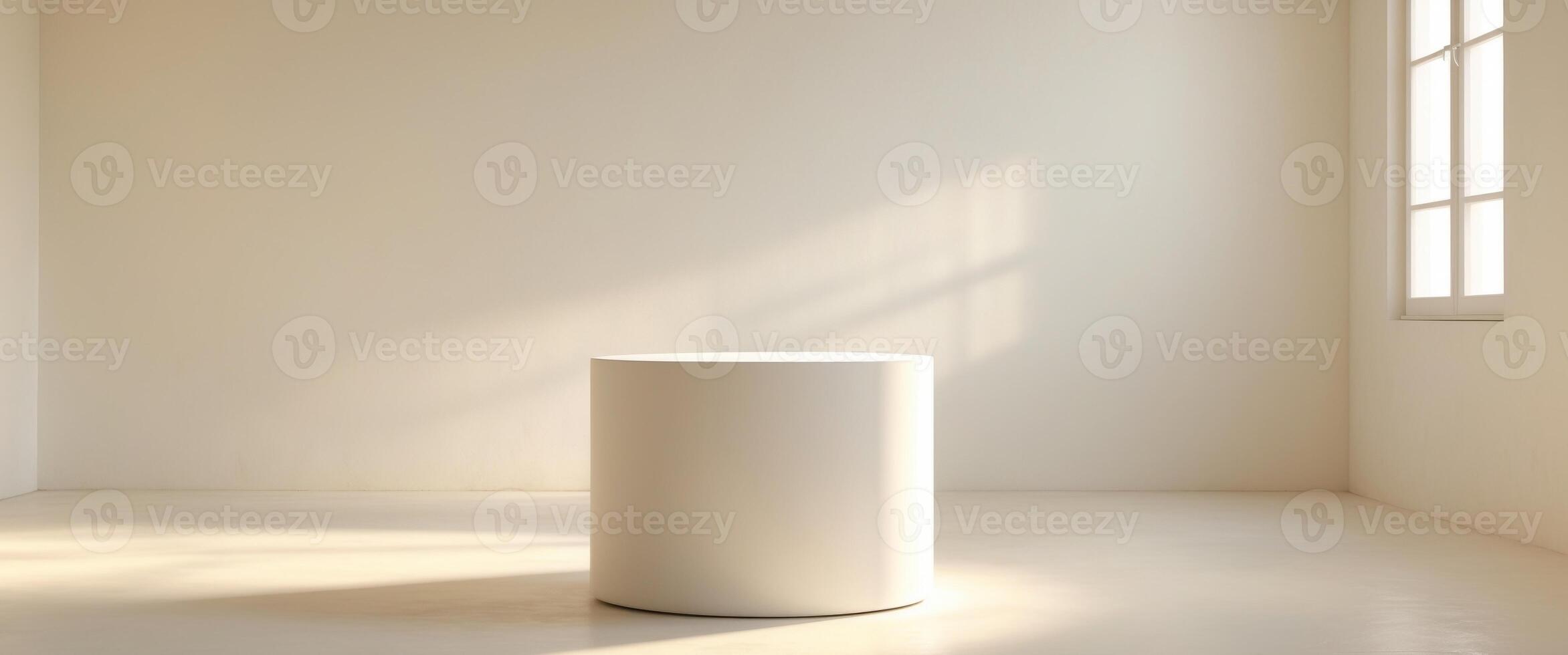 sunlit room with white cylindrical pedestal photo