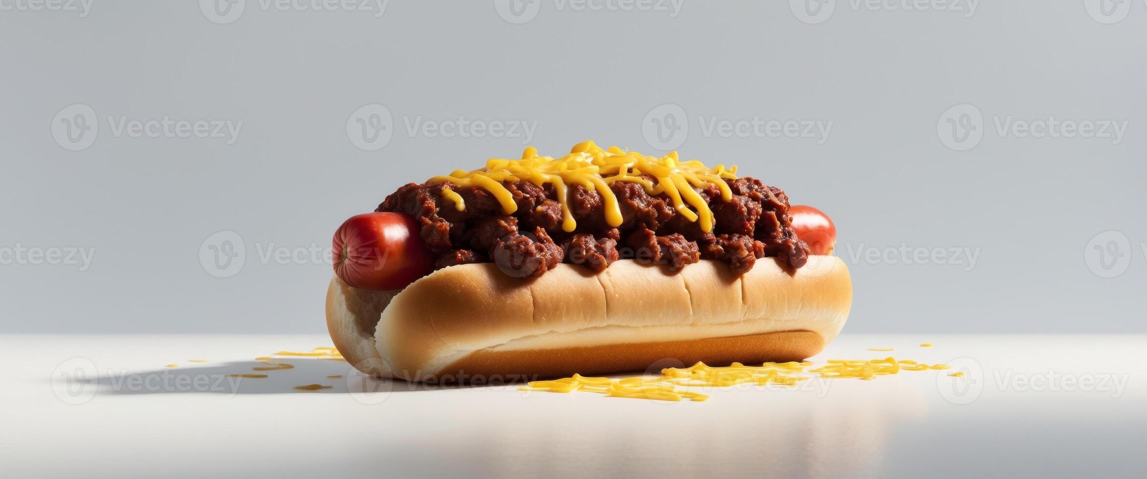 Chili dog topped with meat sauce and cheese photo