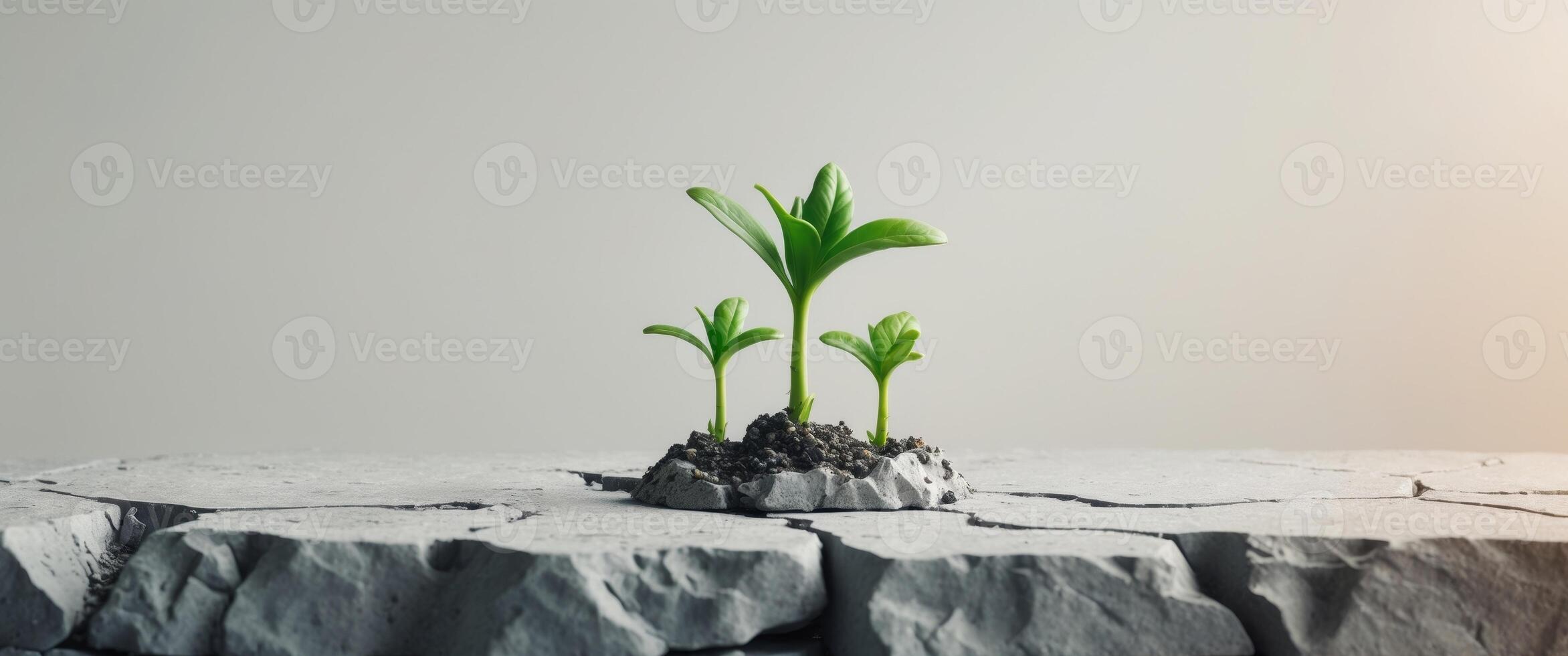 Emerging Growth Concept in Business Resilience with Green Sprouts Breaking Through Stone Surface. photo