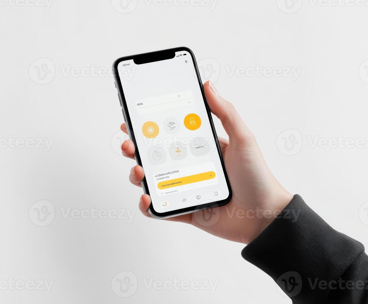 Person holding smartphone displaying a modern mobile app interface for digital finance management photo