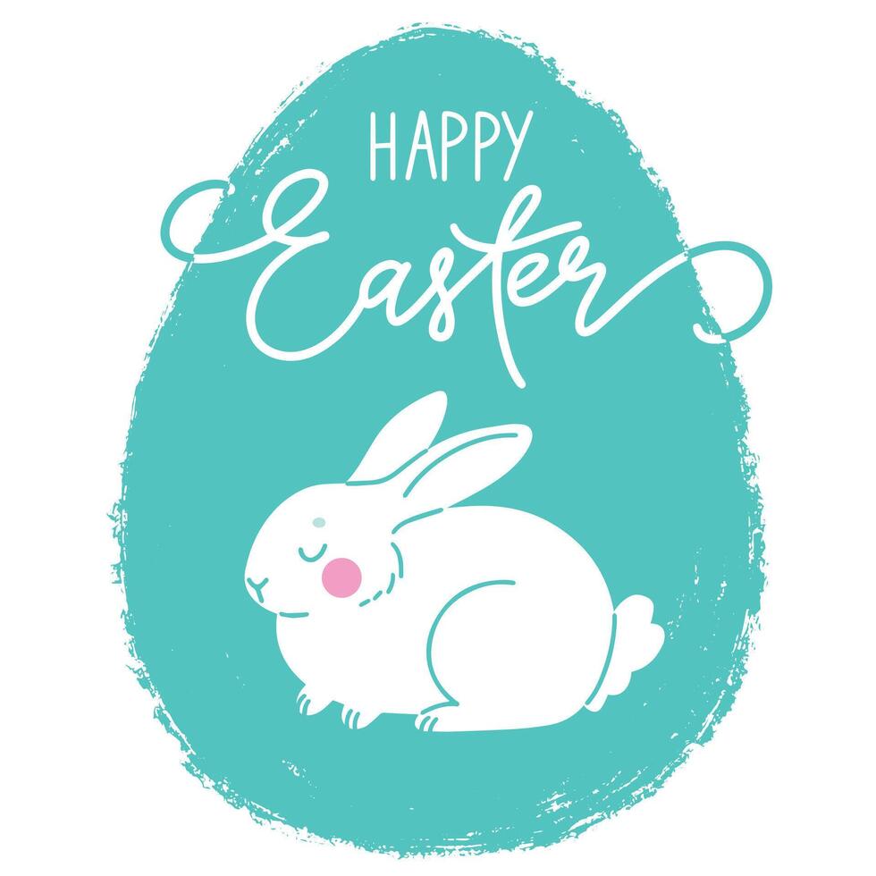 Happy Easter hand drawn egg background with cute rabbit. Colorful template Easter greeting card. vector