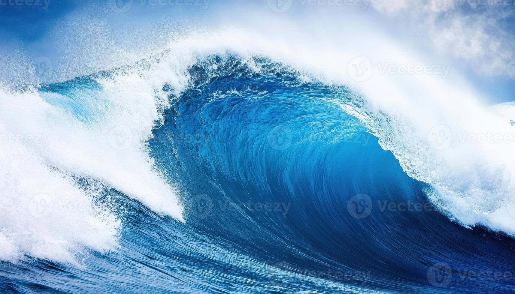 powerful wave cresting before breaking, showcasing vibrant blue hues and dynamic motion photo