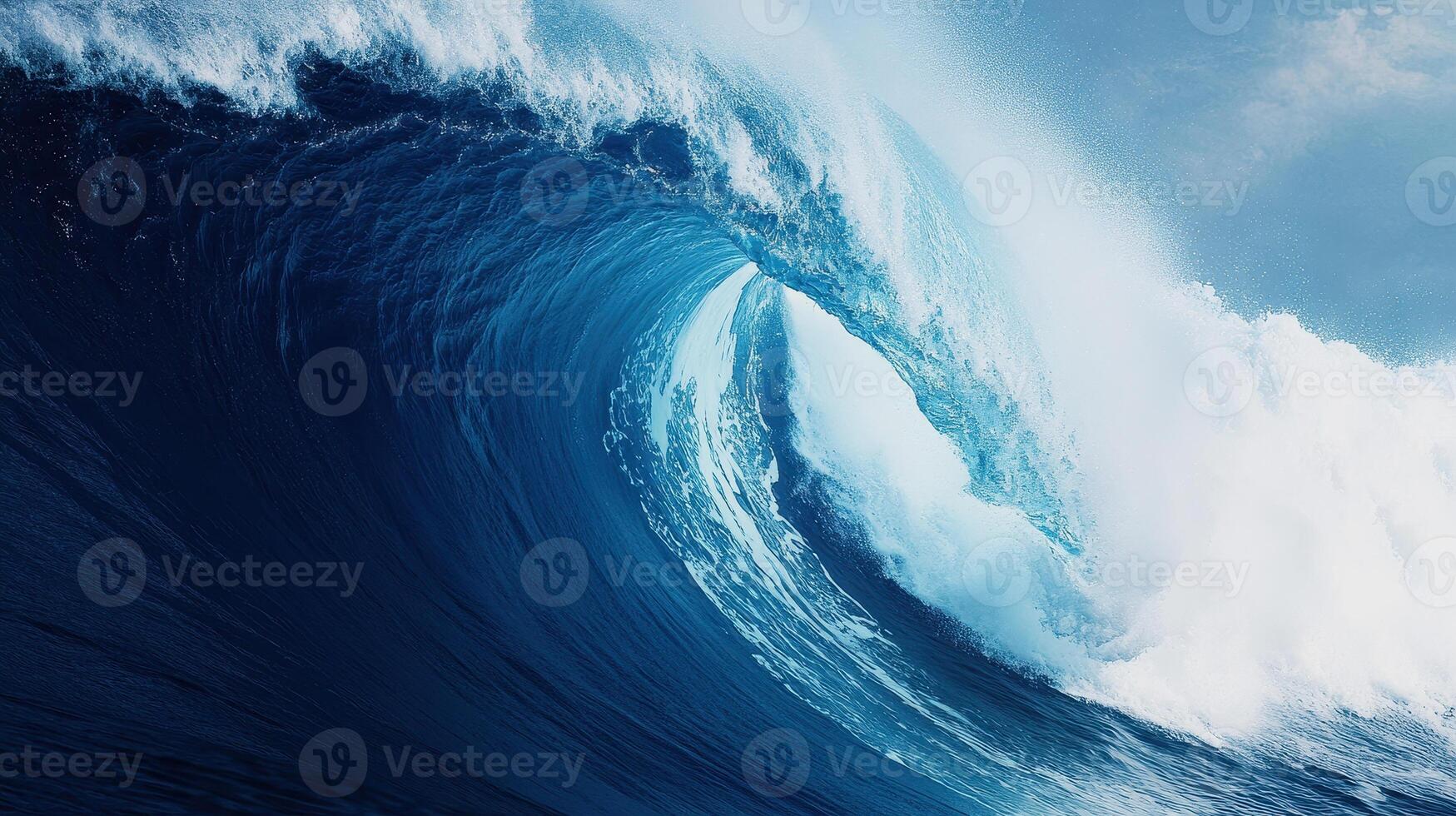 powerful wave crashing with vibrant blue hues, showcasing nature force and beauty photo