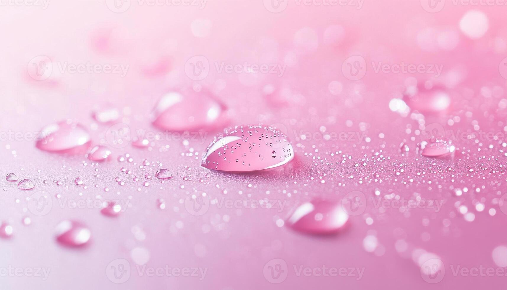 Delicate pink water droplets scattered on soft surface create serene atmosphere photo