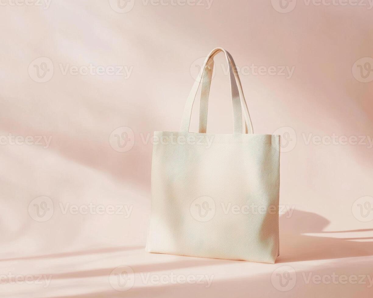 simple flat lay composition of stylish tote bag against soft pastel background, showcasing its elegant design and texture. Perfect for everyday use or shopping photo