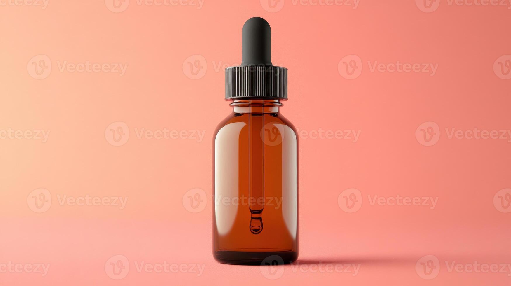 Amber glass dropper bottle with matte black lid, perfect for essential oils or serums. sleek design adds elegance to any skincare routine photo
