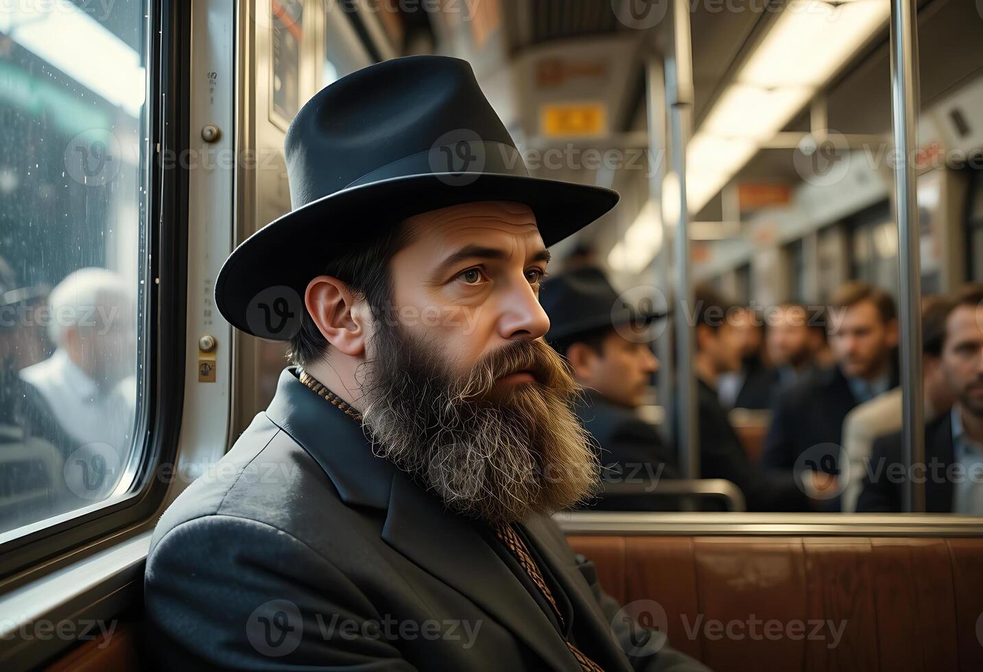 Bearded Man Black Hat Subway Commute Autumn Mood photo