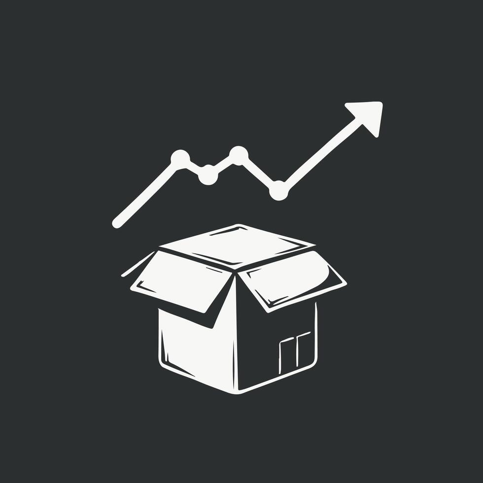 a drawing of a box with a arrow pointing up. vector