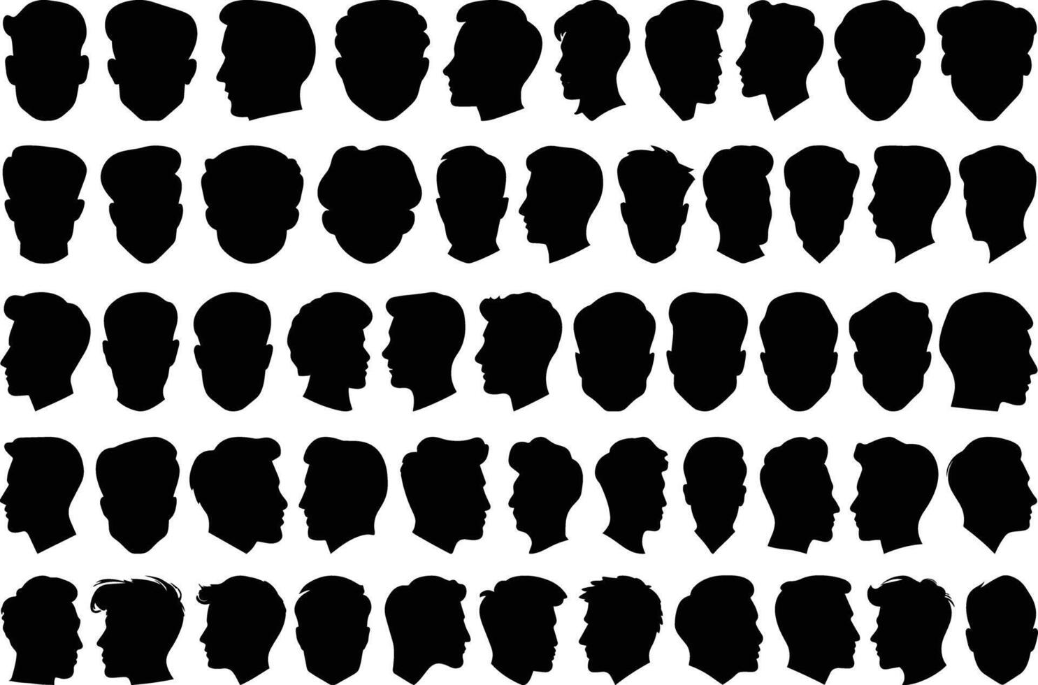 Set of Different Male Face Silhouettes vector