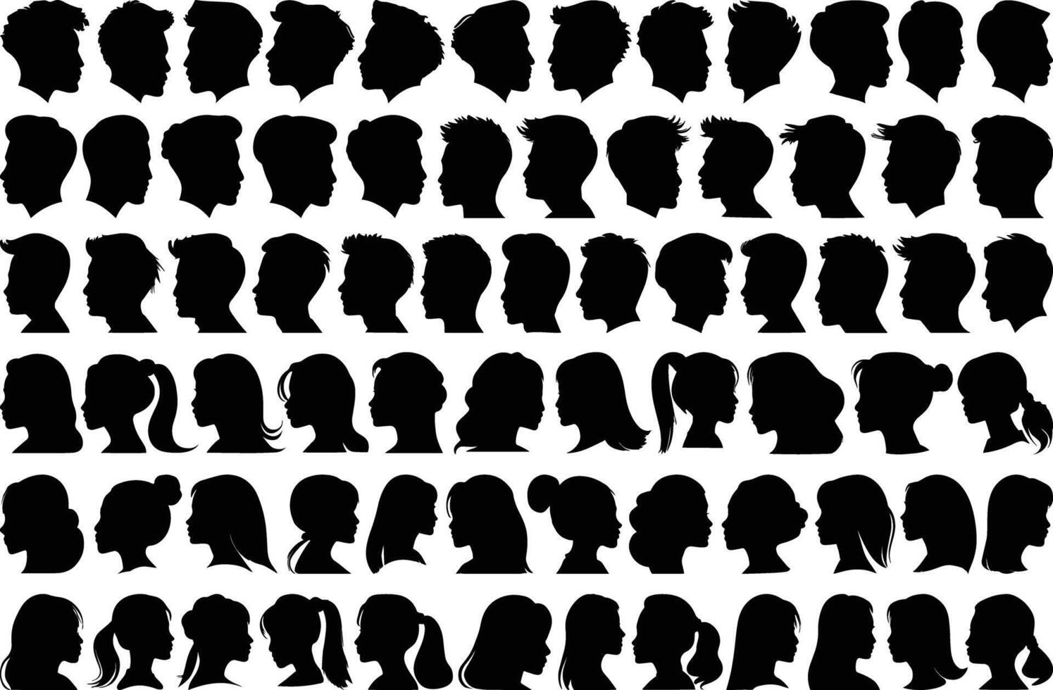 Male And Female Head Profile Silhouettes Set vector