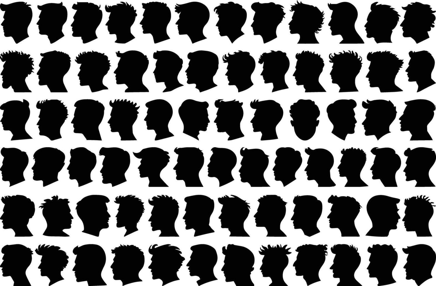 Set of Different Man Head Profile Silhouettes vector