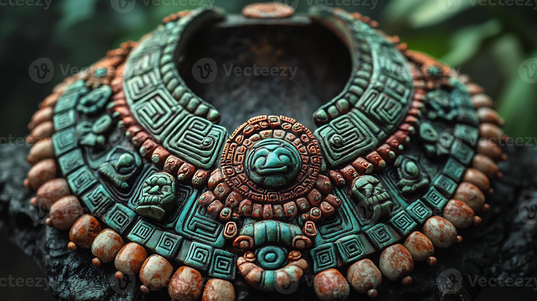Mayan necklaces featuring traditional patterns connecting Central American women their historical and cultural roots photo