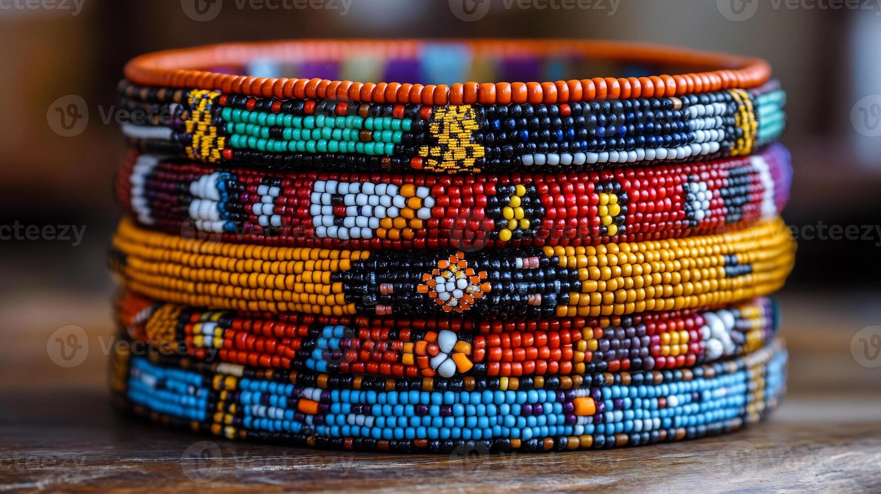 Zulu Beadwork Bangles Vibrant Patterns Representing South Africas Artistic and Cultural Identity photo