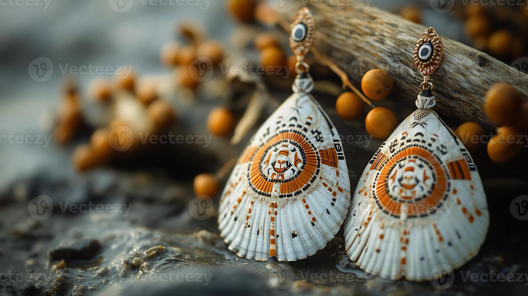 Cherokee Shell Earrings Bold Patterns Reflecting Native American Connection to Land and Culture photo