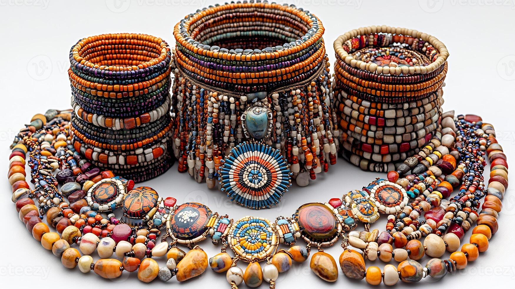 Cherokee beadwork jewelry intricate patterns honoring the spiritual connection to nature in Native American traditions photo
