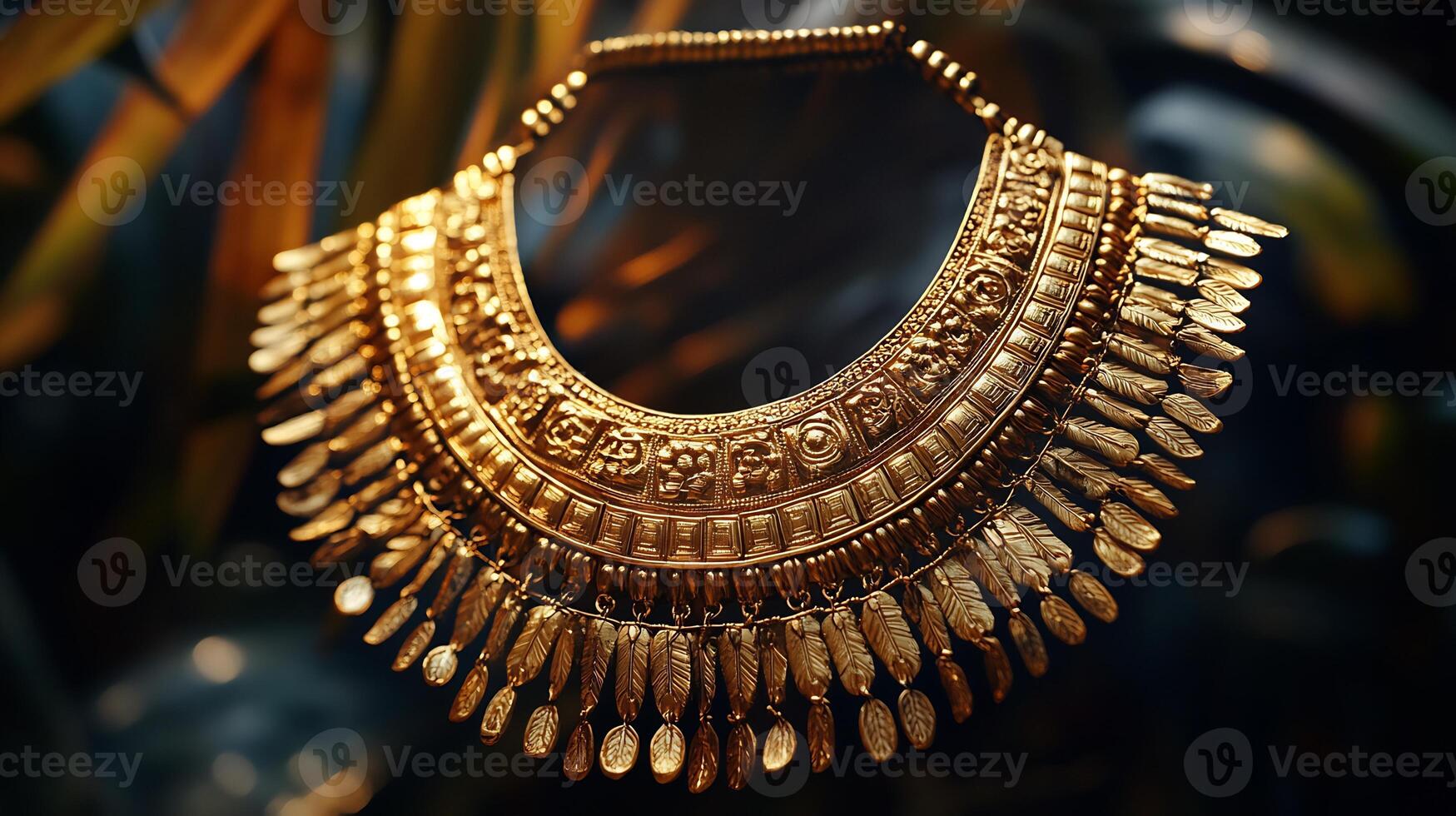 Incainspired Gold Necklace Ornate Patterns Celebrating Perus Ancient Civilizational Heritage photo