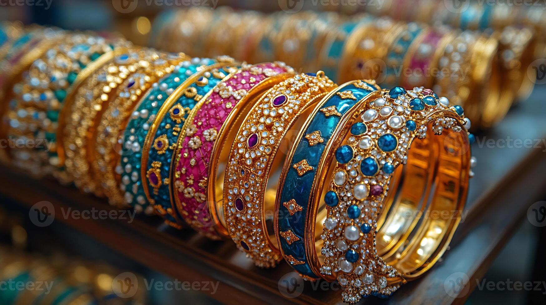 Vibrant 'Kaleera' set of bangles adorned hanging ornaments traditionally worn by Punjabi brides in India symbolizing prosperity and happiness photo