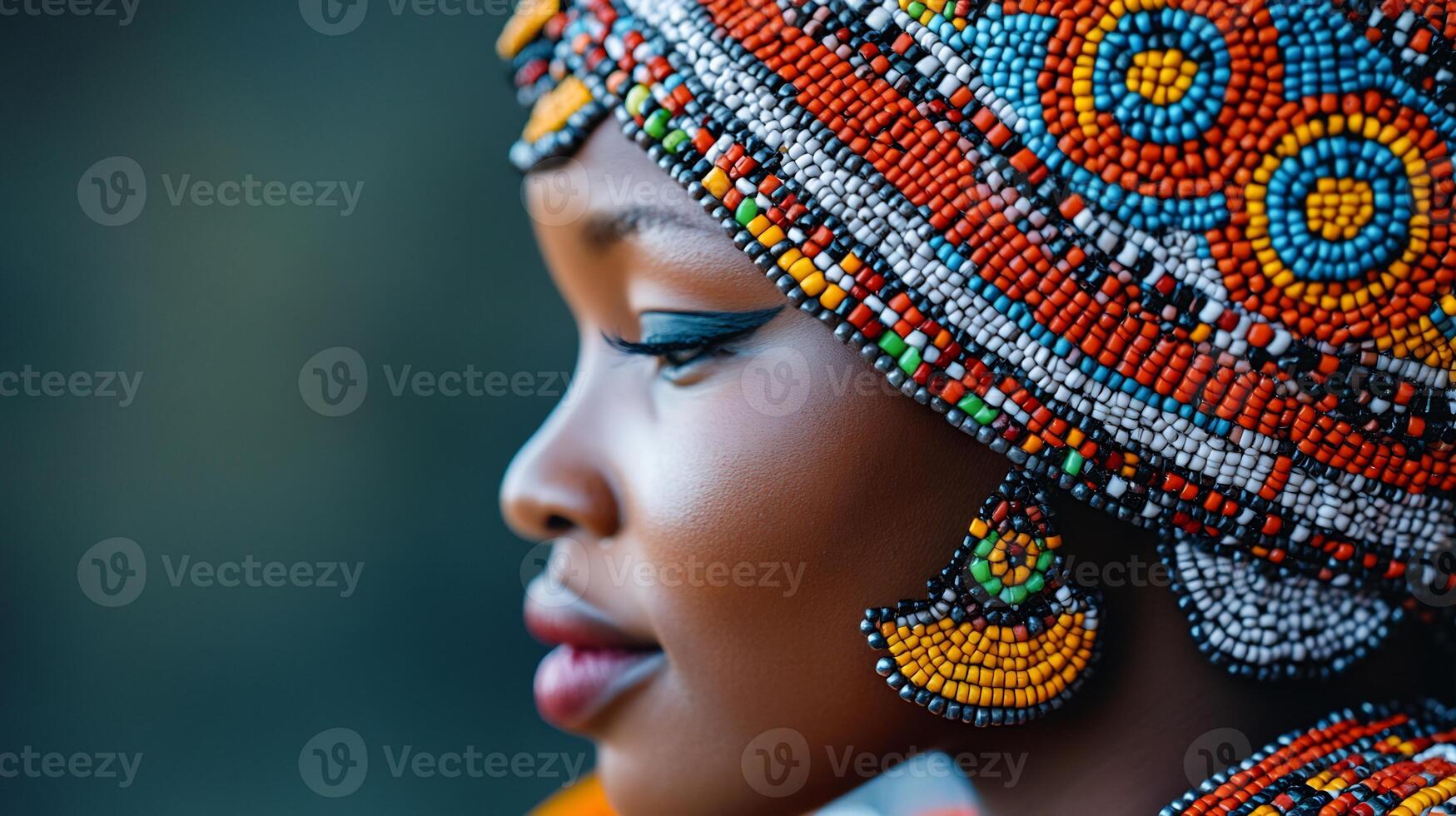 Stunning 'Zulu' beadwork headpiece featuring vibrant colors traditional patterns worn by women in South Africa symbolizing their cultural identity and connection to the land photo