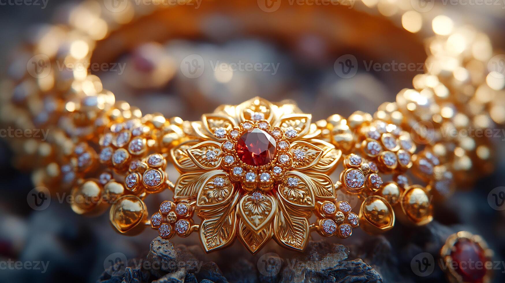 Stunning 'Georgian' gold necklace featuring traditional designs motifs worn by women in Georgia symbolizing their connection to the country's ancient traditions and cultural heritage photo