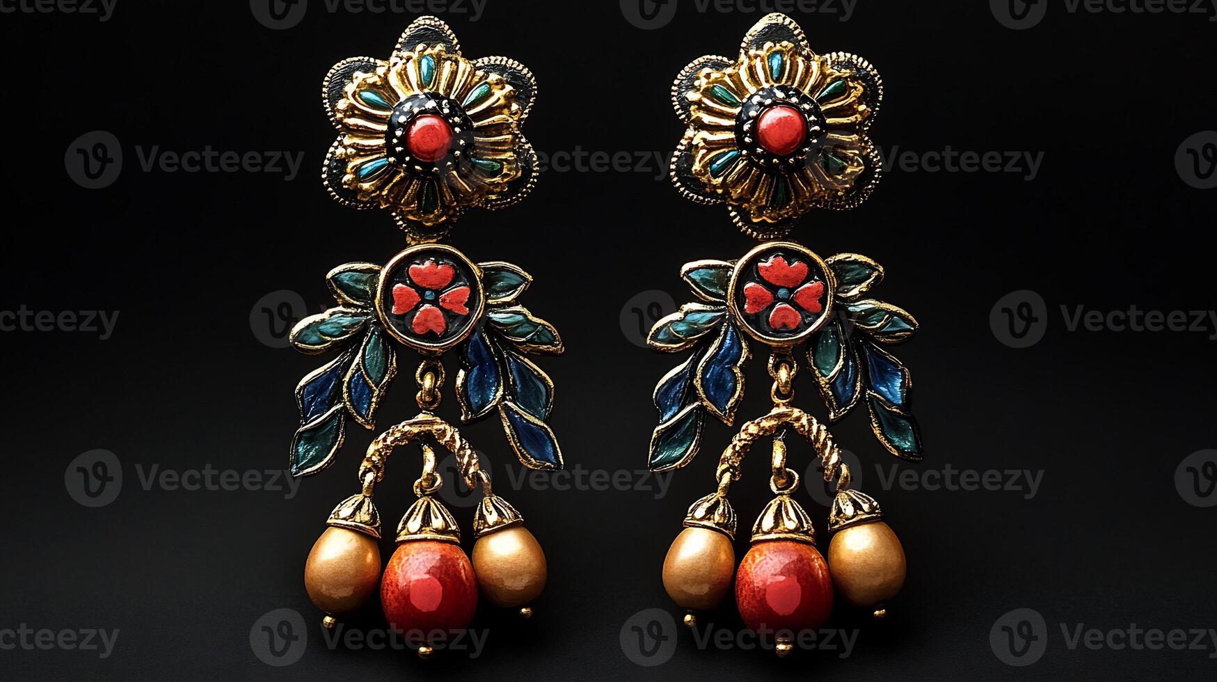 Pair of 'Hungarian' folk art earrings featuring traditional designs motifs worn by women in Hungary symbolizing their connection to the land and cultural heritage photo