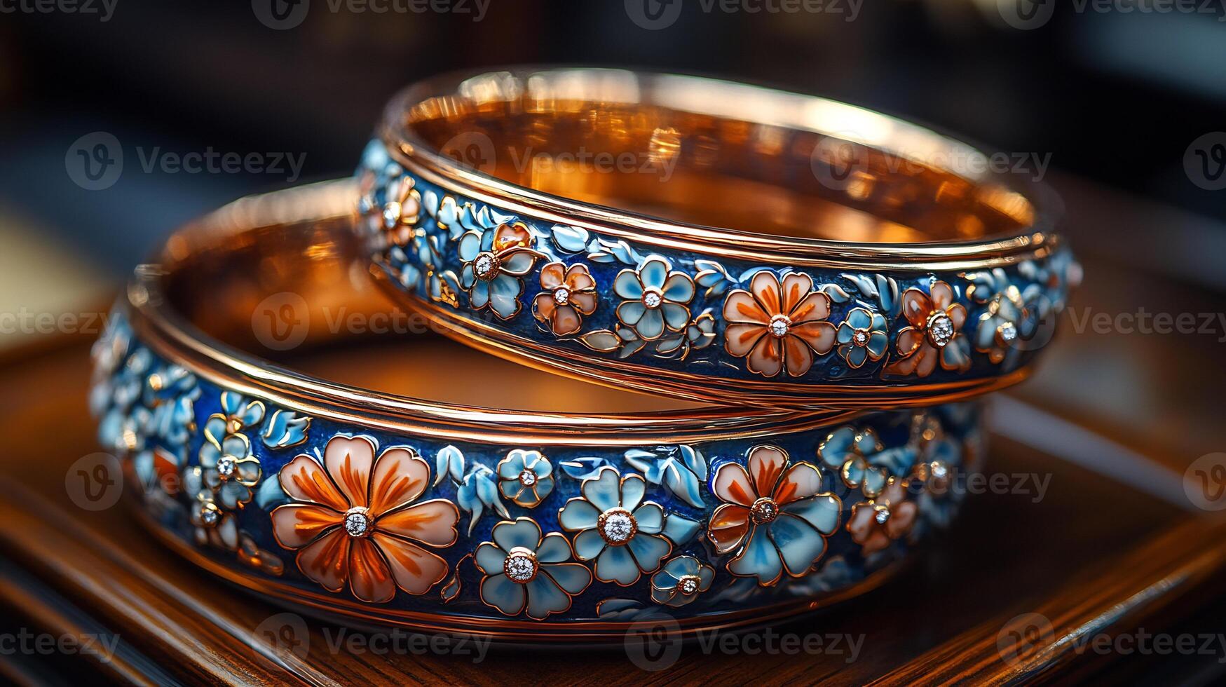 Pair of 'Cloisonn' bangles featuring colorful enamel designs worn women in China reflecting their ancient artistic traditions photo