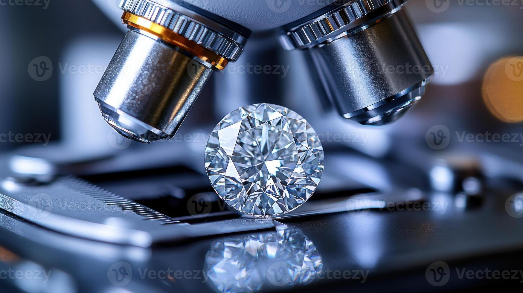 Magnified view reveals the intricate details of a sparkling diamond in a lab photo