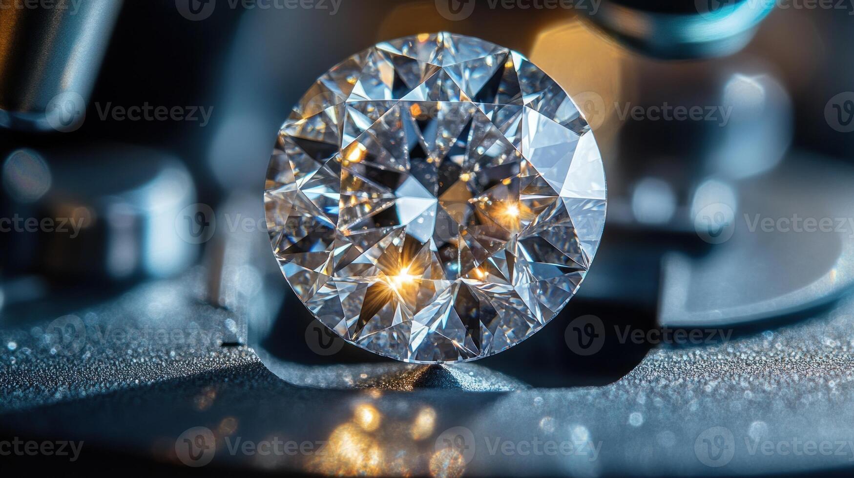 The diamond sparkles under the microscope, showcasing its beautiful cut and clarity photo