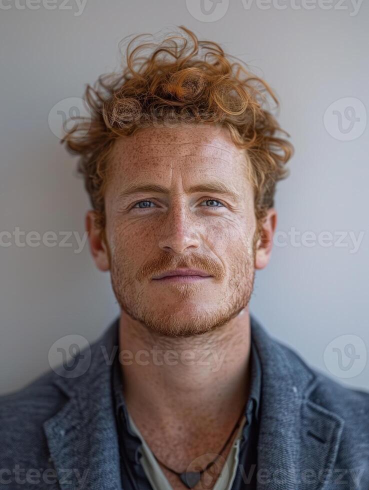 A close-up portrait of a young man with red hair photo