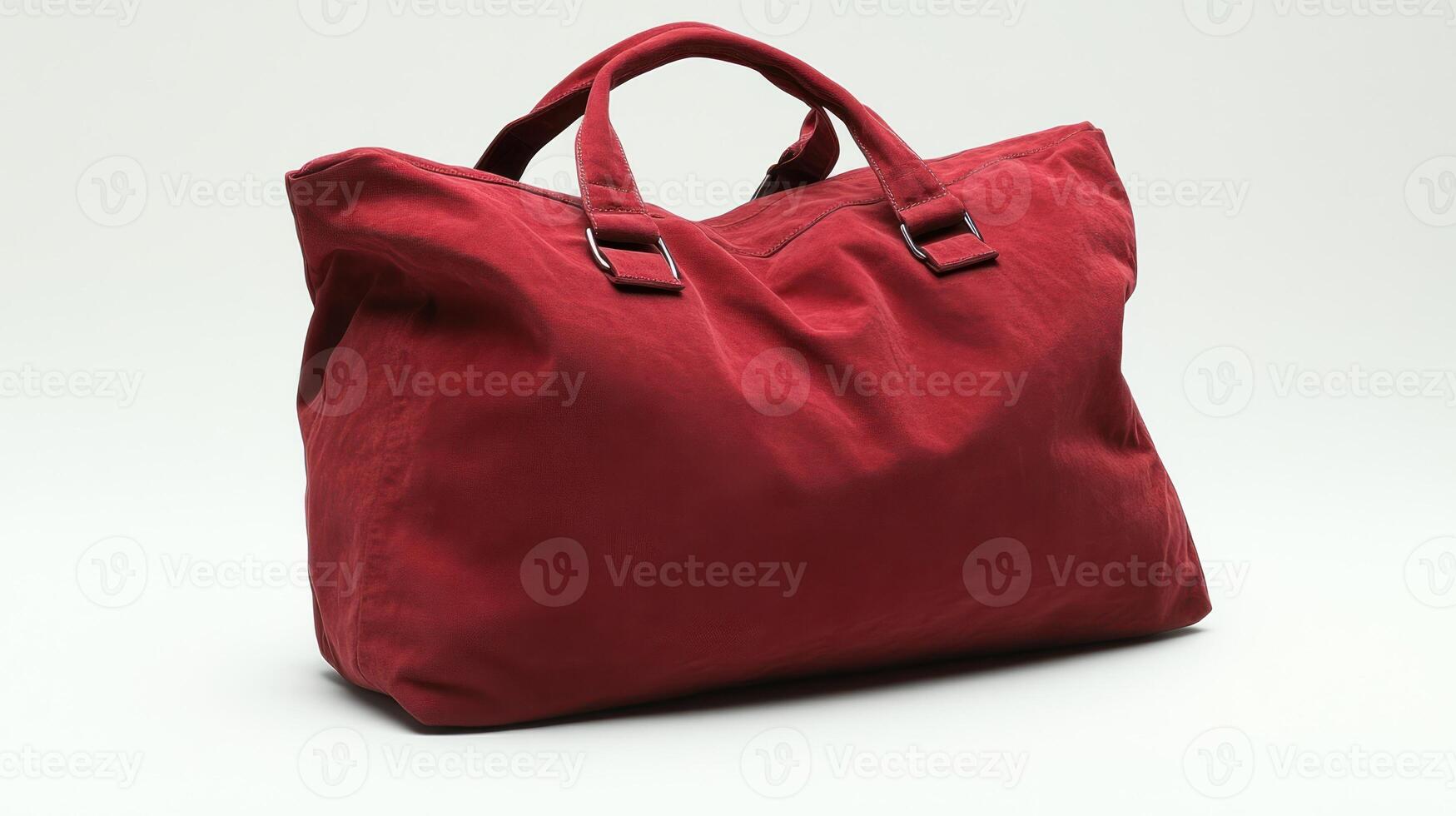 A striking red travel bag sits elegantly against a neutral backdrop, perfect for any journey photo