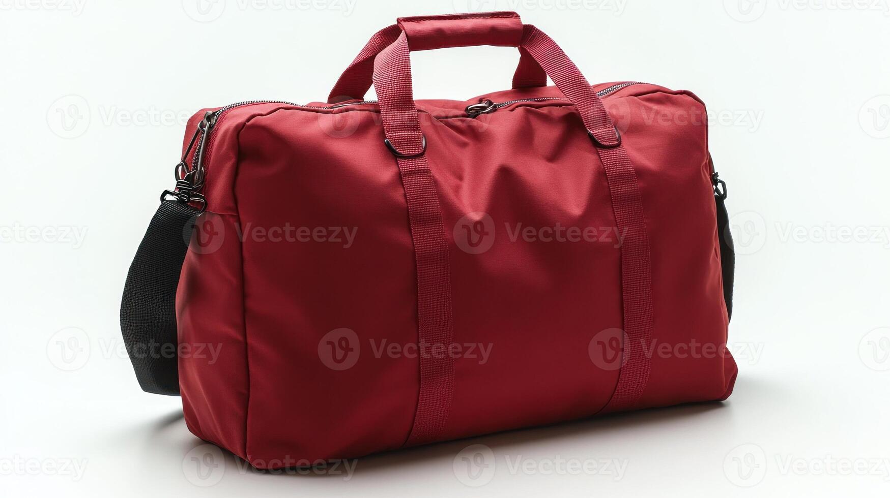 A spacious red duffel bag sits elegantly on a bright backdrop, perfect for travel or gym outings photo