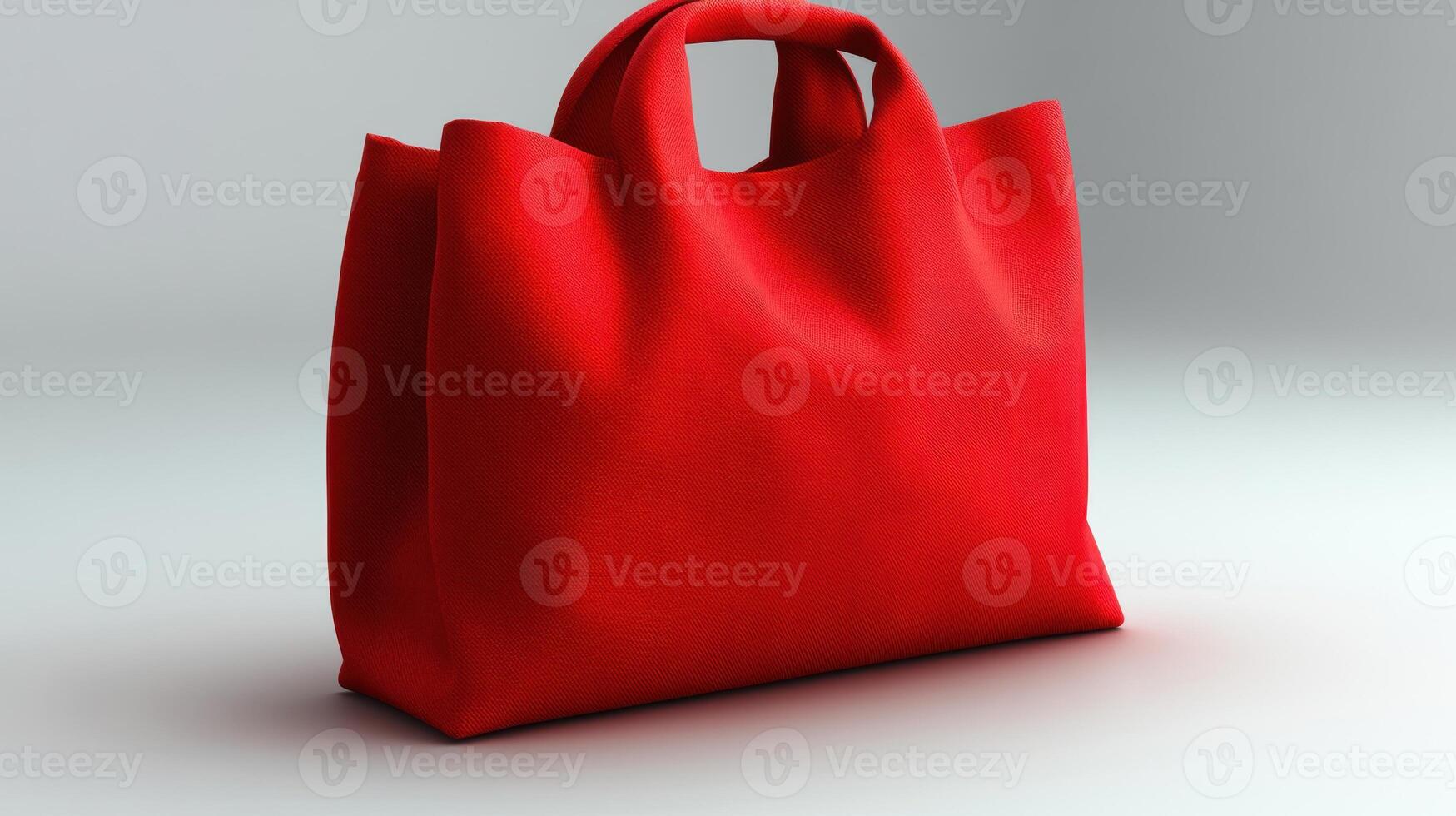 A bold red tote bag contrasts against a simple backdrop, highlighting its sleek design photo
