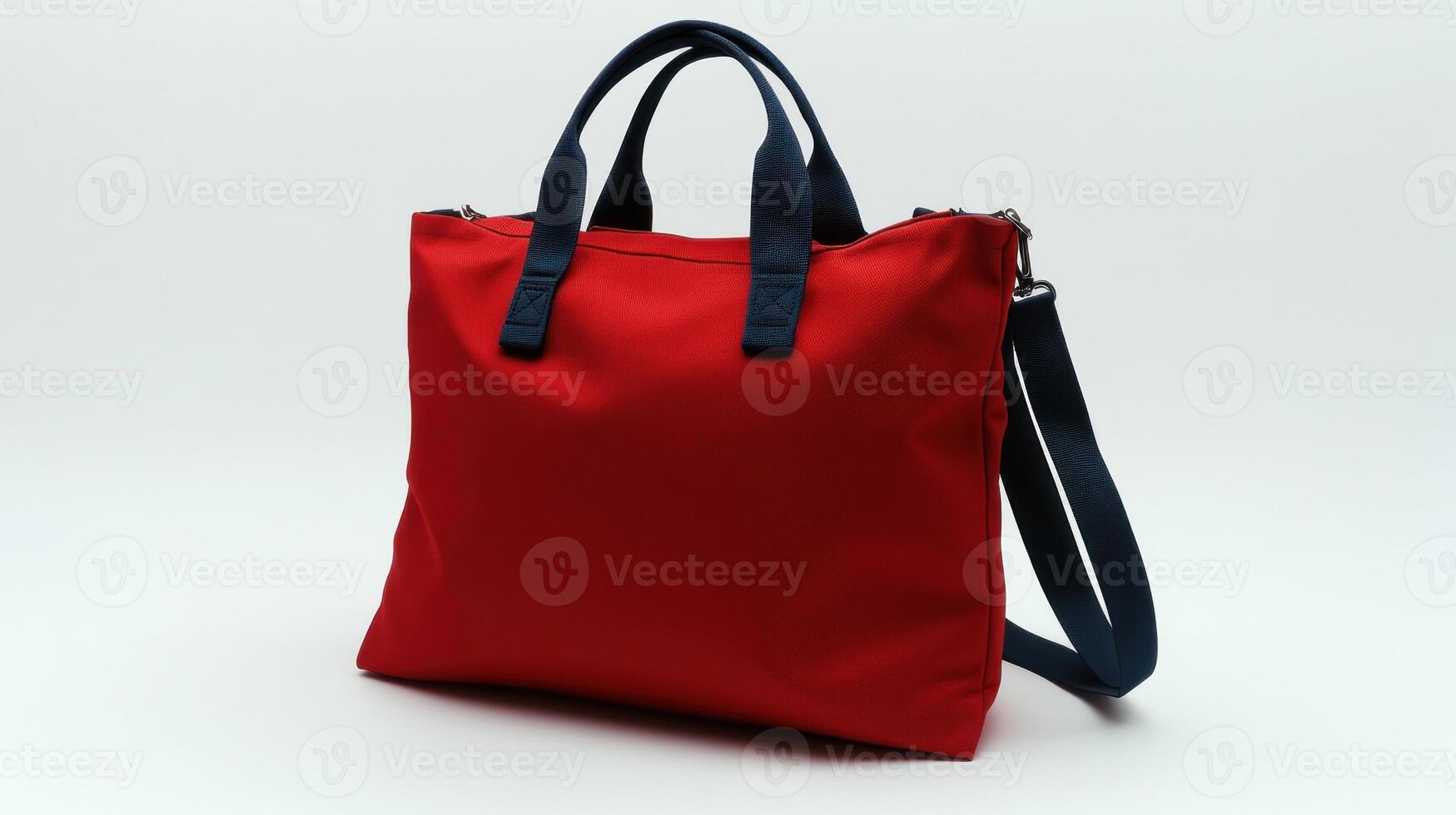 This stylish red bag features navy straps, ideal for daily errands or weekend getaways photo