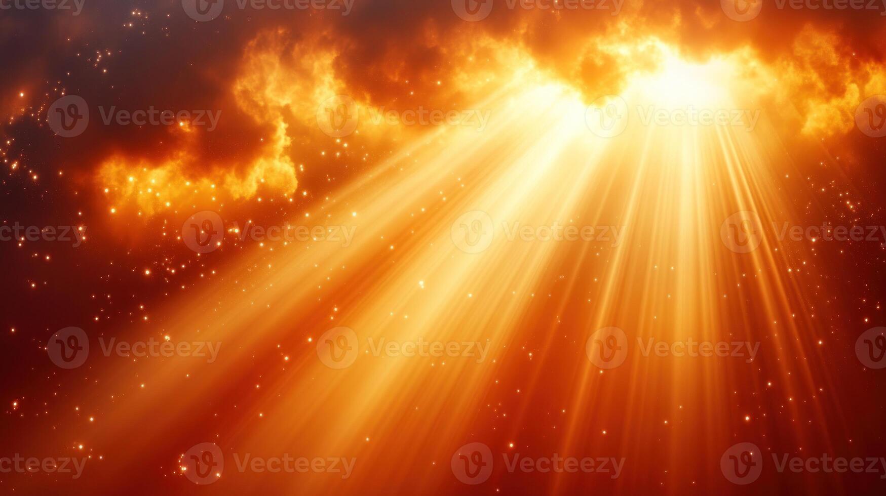 Sunset rays cascade down from a fiery sky, creating a mesmerizing display of light and color photo