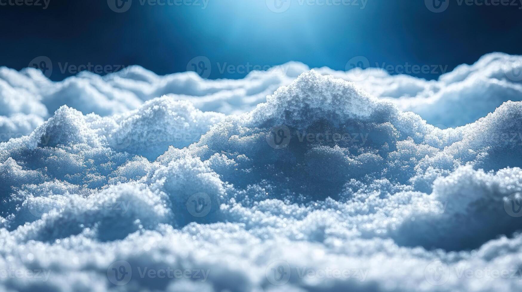 A serene landscape covered in soft snow, sparkling beautifully as sunlight casts a magical glow photo