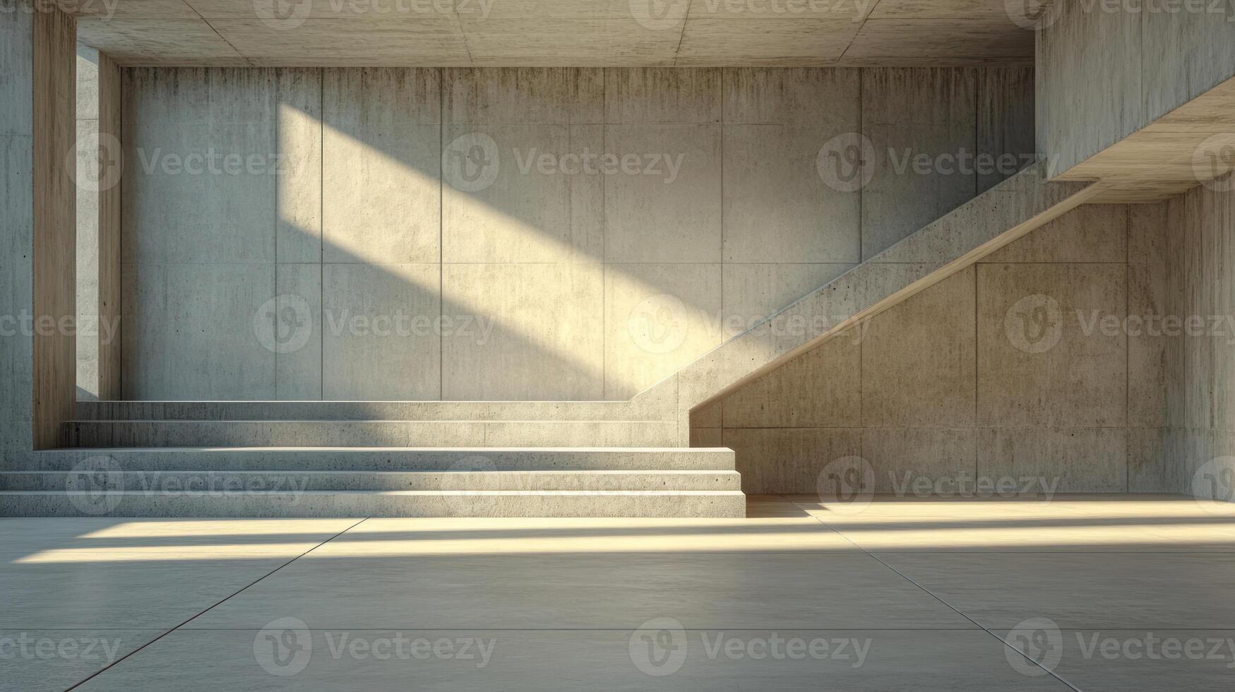 Concrete walls meet light beams, showcasing architectural elegance and tranquil simplicity photo