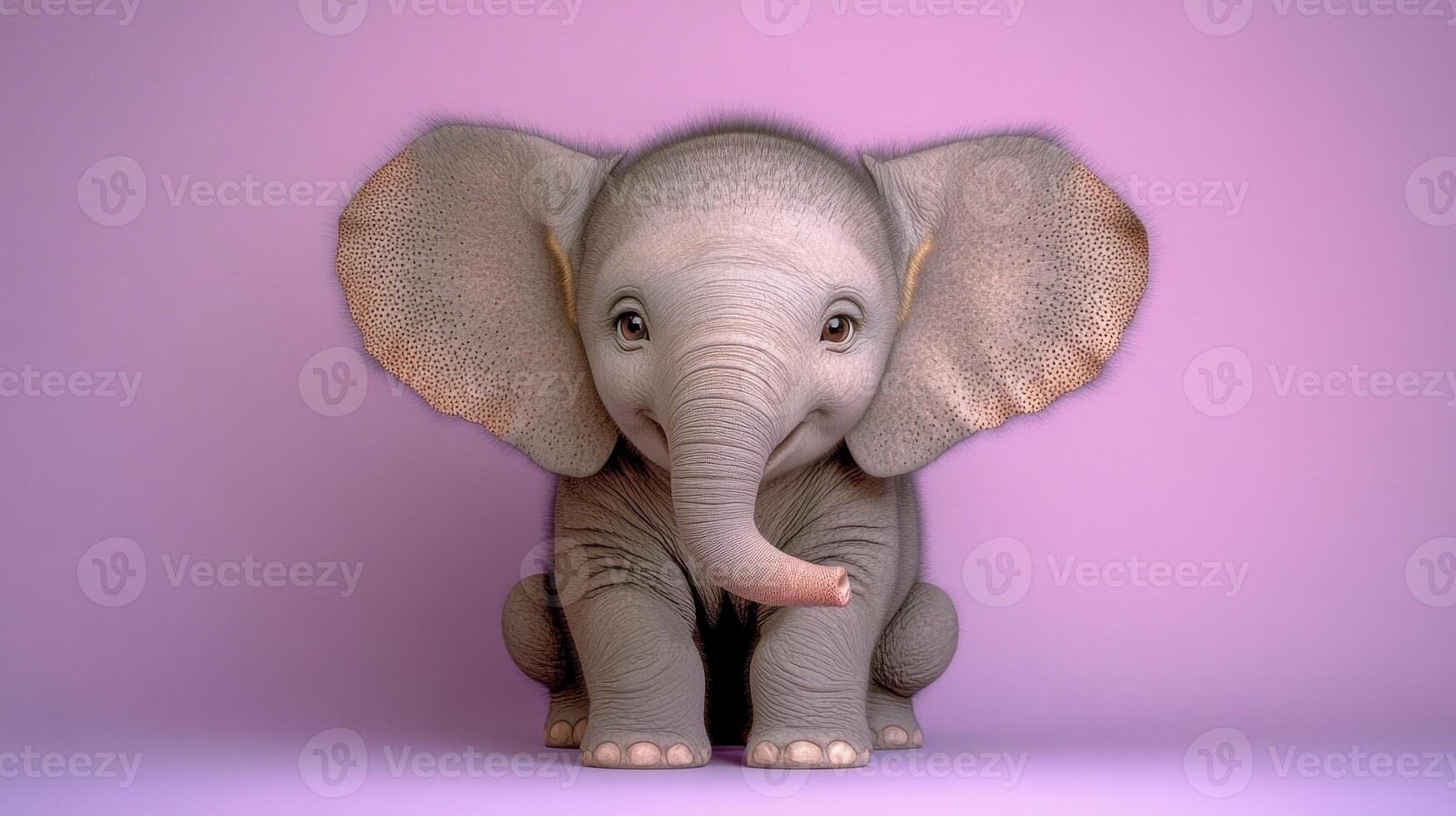 A playful baby elephant sits happily, gazing joyfully at the viewer photo