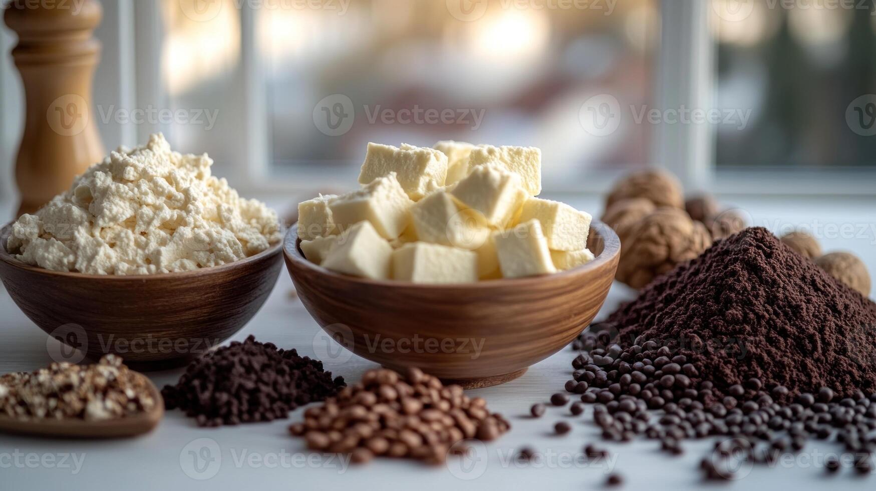 A harmonious display of flour, butter, chocolate, and nuts inspires creativity in baking photo
