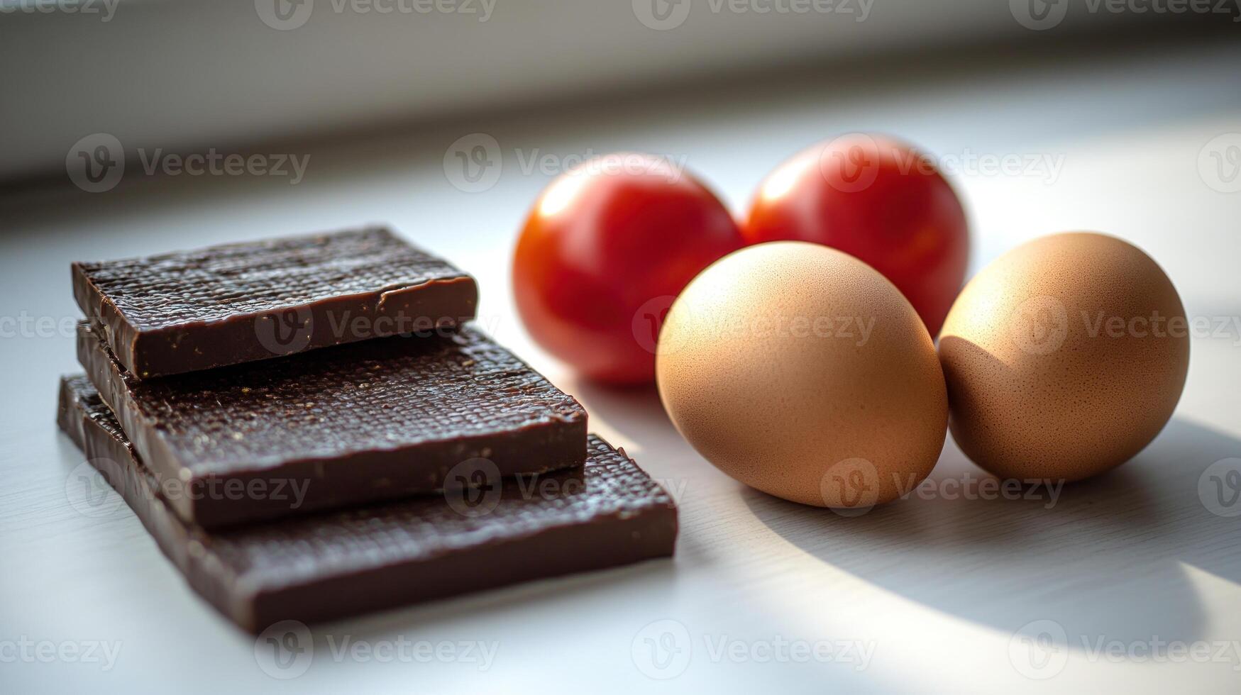 Natural light, rich chocolate, fresh eggs, and tomatoes inspire delicious combinations photo