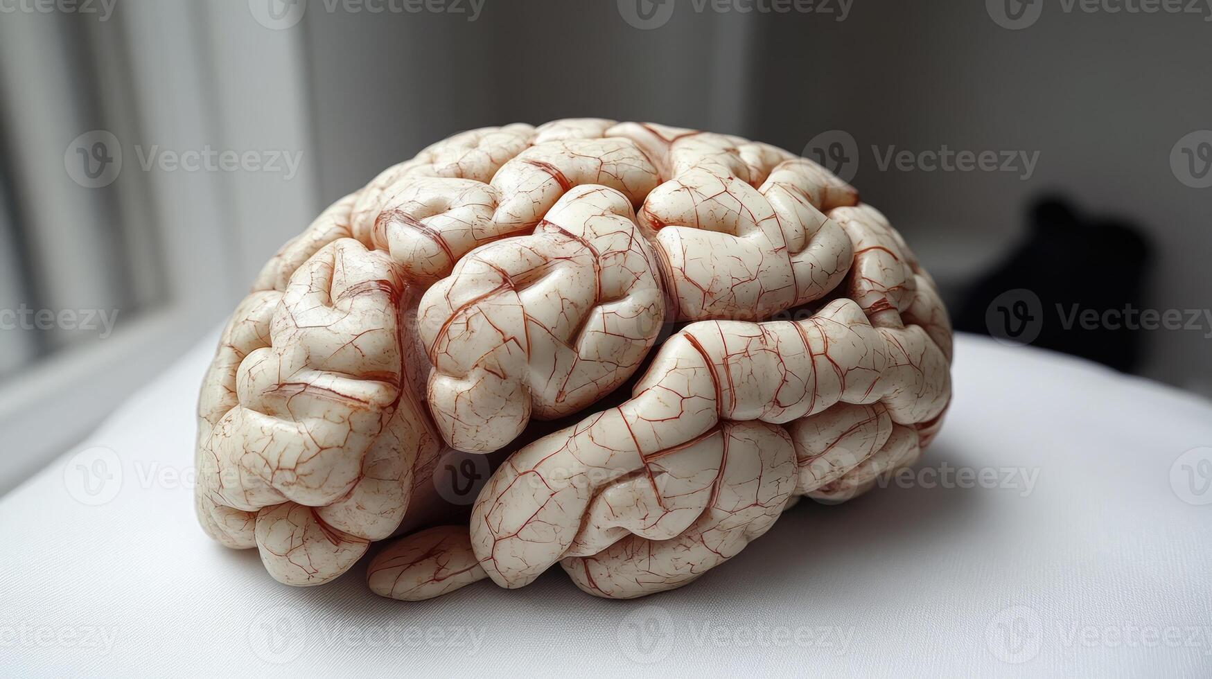 Close-up view showcases the remarkable structure and textures of a human brain in soft light photo