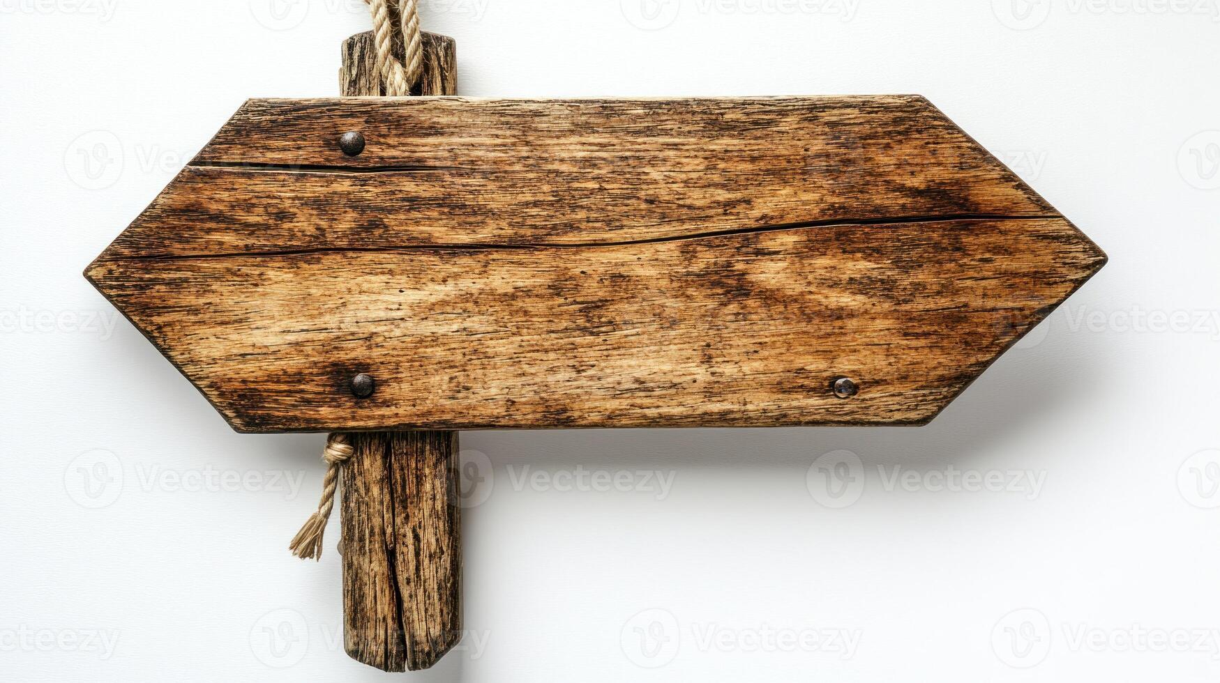 Weathered wooden signpost featuring a blank surface, ideal for navigating or decorating spaces photo