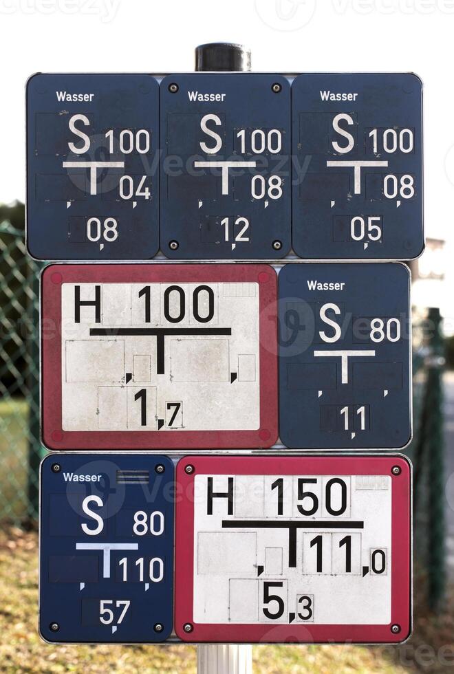 Collection of gate valve and water hydrant signs in Germany. photo