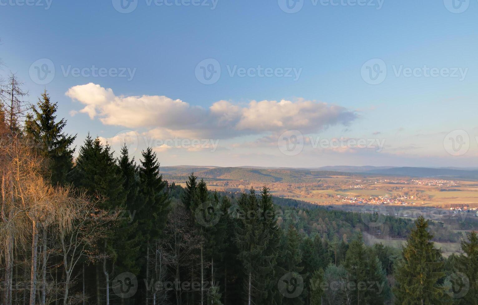 View from the Bodesruh memorial lookout tower at the former Inner-German border between Thuringia and Hesse. Wildeck, Bosserode can be seen on the right. photo