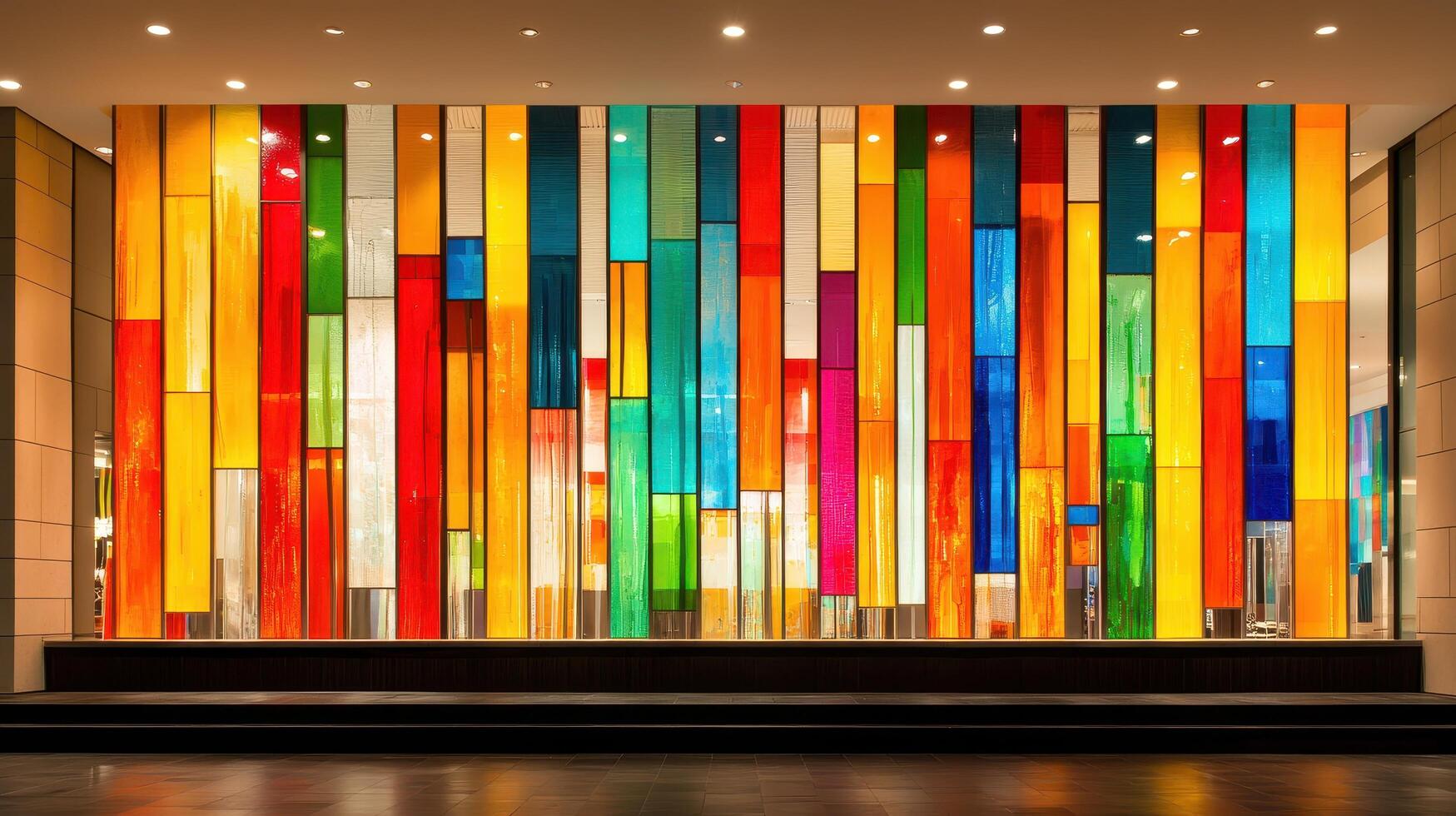 Vibrant Colorful Glass Panel Wall Modern Architecture Interior Design photo