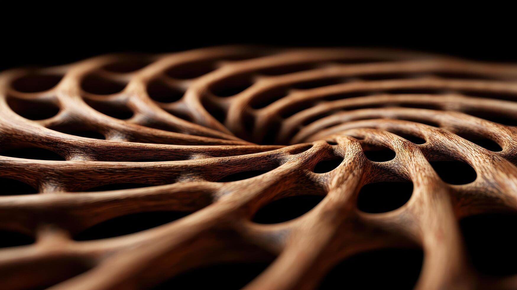 Intricate Wooden Spiral Design Abstract Texture Background of Carved Brown Wood photo