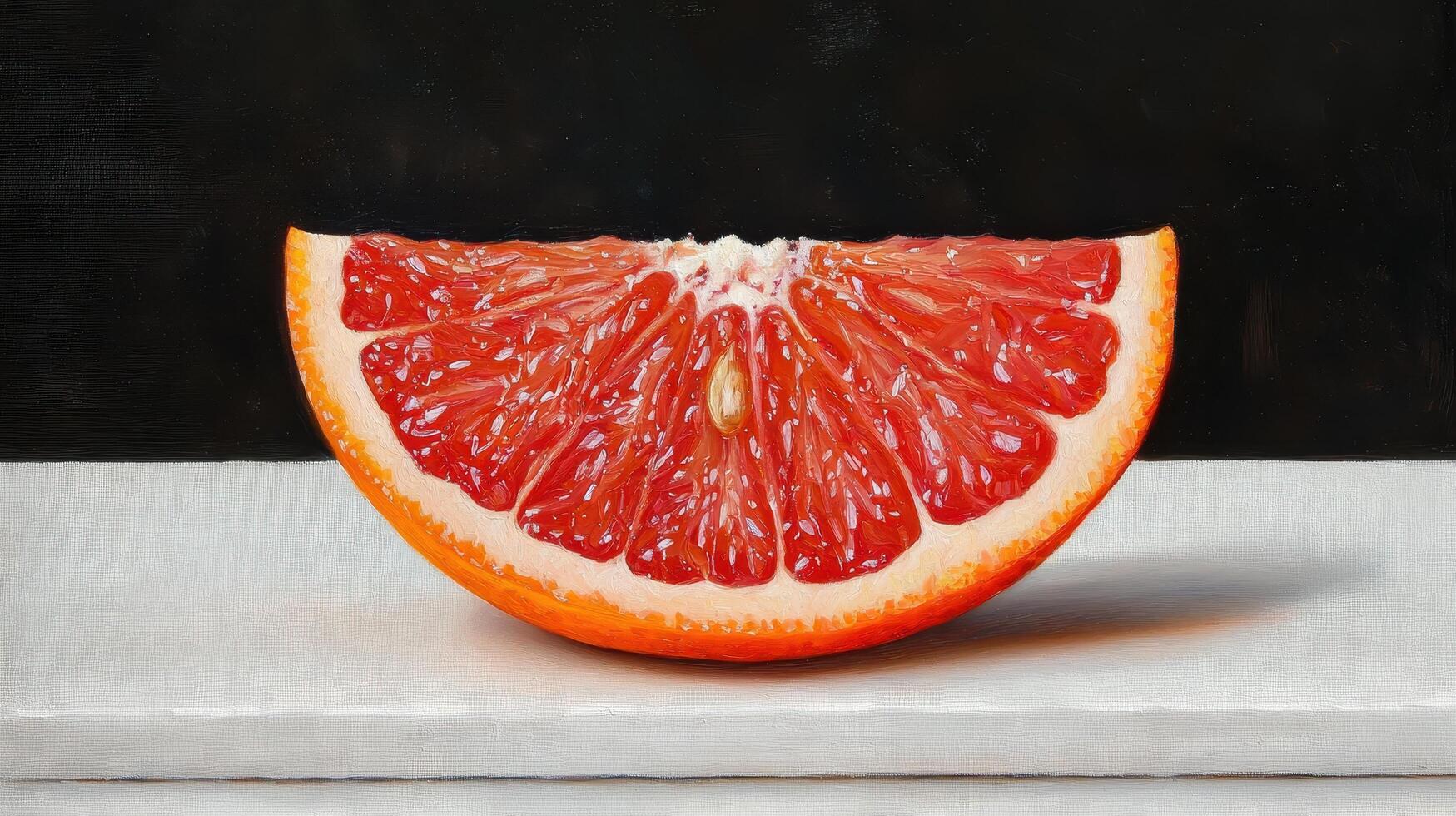 Still Life Oil Painting of a Juicy Red Grapefruit Slice on White photo